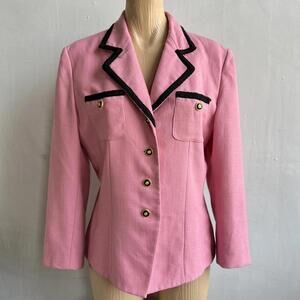 Kasper for ASL Women’s Pink Tweed Blazer Jacket Size 10 Gold Vintage Statement